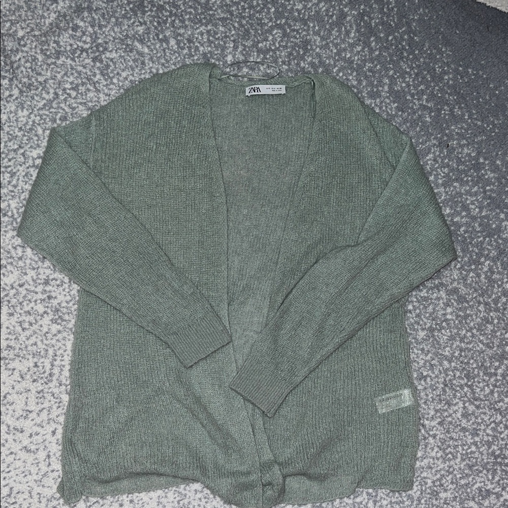 Zara Women's Mint Green Open-Front Cardigan Small